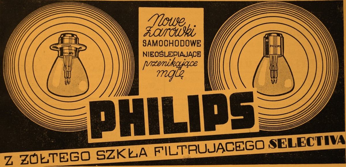 Historyczna reklama żarówek Philips z żółtym szkłem